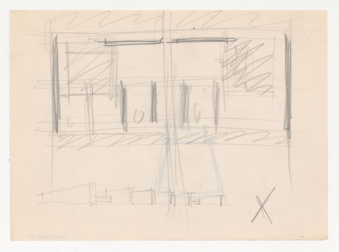 Partial sketch block plan and perspective sketch for Illinois Institute of Technology