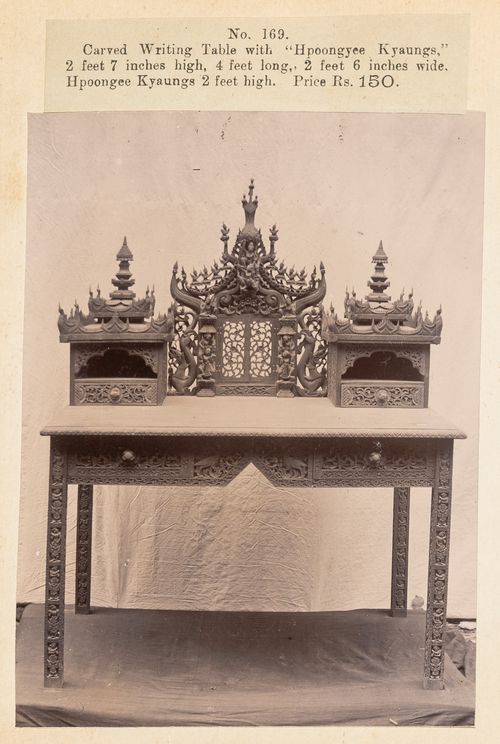 View of a writing desk, F. Beato Limited, C Road, Mandalay, Burma (now Myanmar)