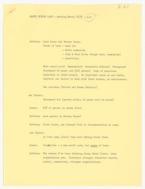 Minutes of meeting for South Indian Lake, Manitoba