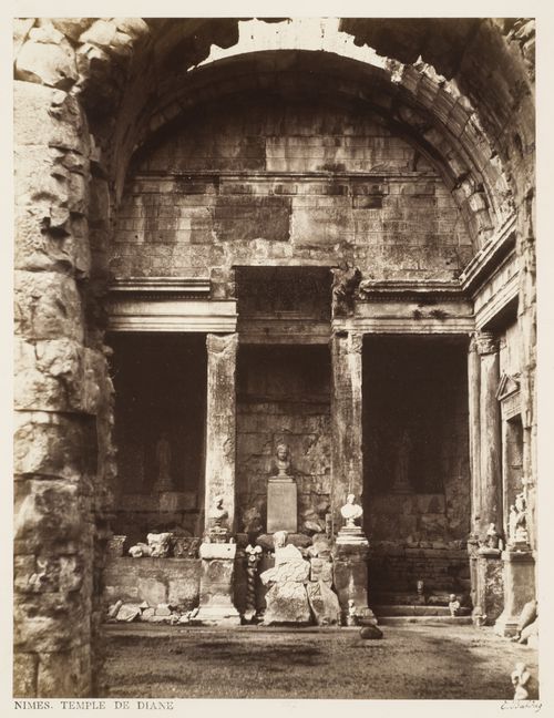 Interior view, detail of arched room, with sculpture, Nîmes, France