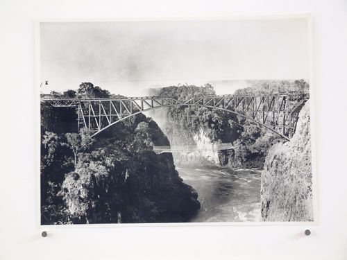 View of construction of Victoria Falls Bridge, Zambezi River, crossing the border between Victoria Falls, Zimbabwe and Livingstone, Zambia