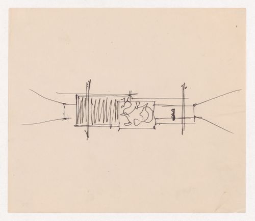 Interior study with partition, painting, columns and sculpture for the "Museum for a Small City"