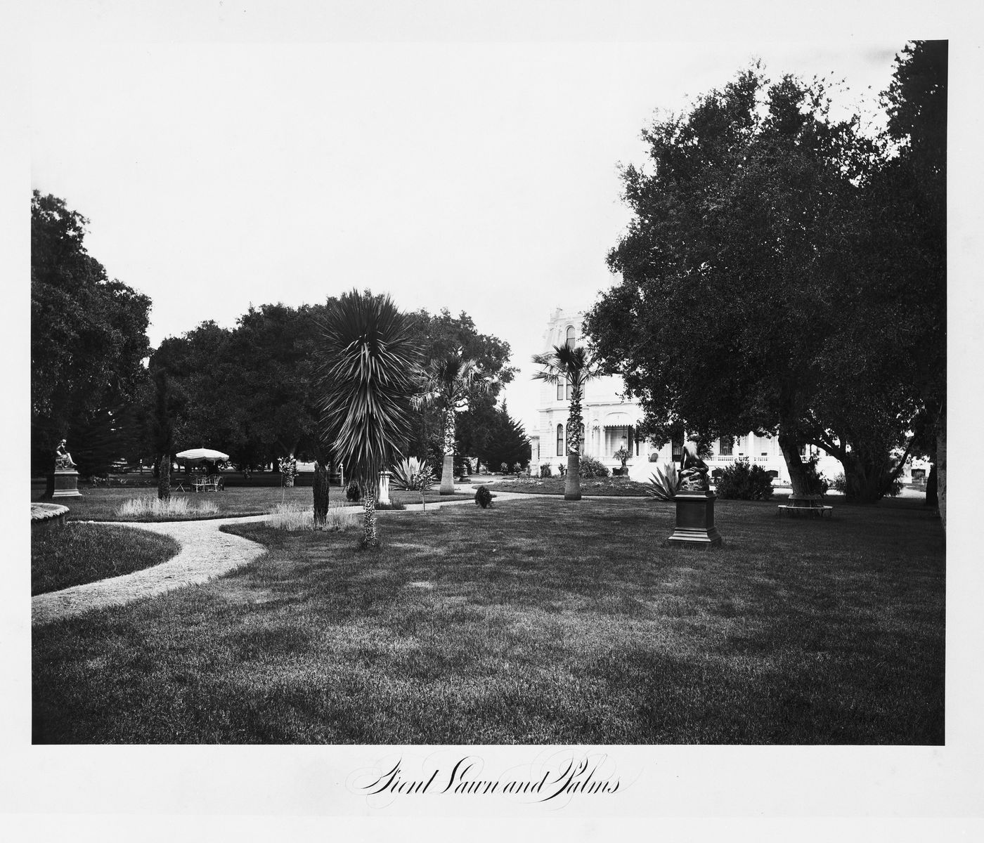 View of the exterior and grounds, Thurlow Lodge, Menlo Park, California