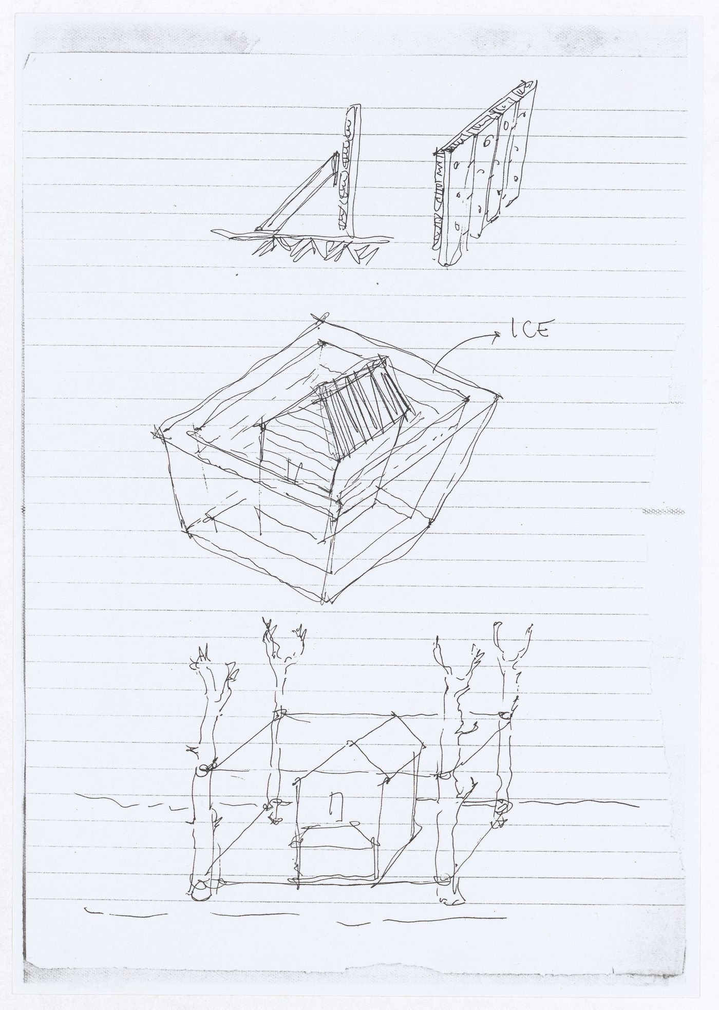 Sketches showing freezing methods for Ice House II