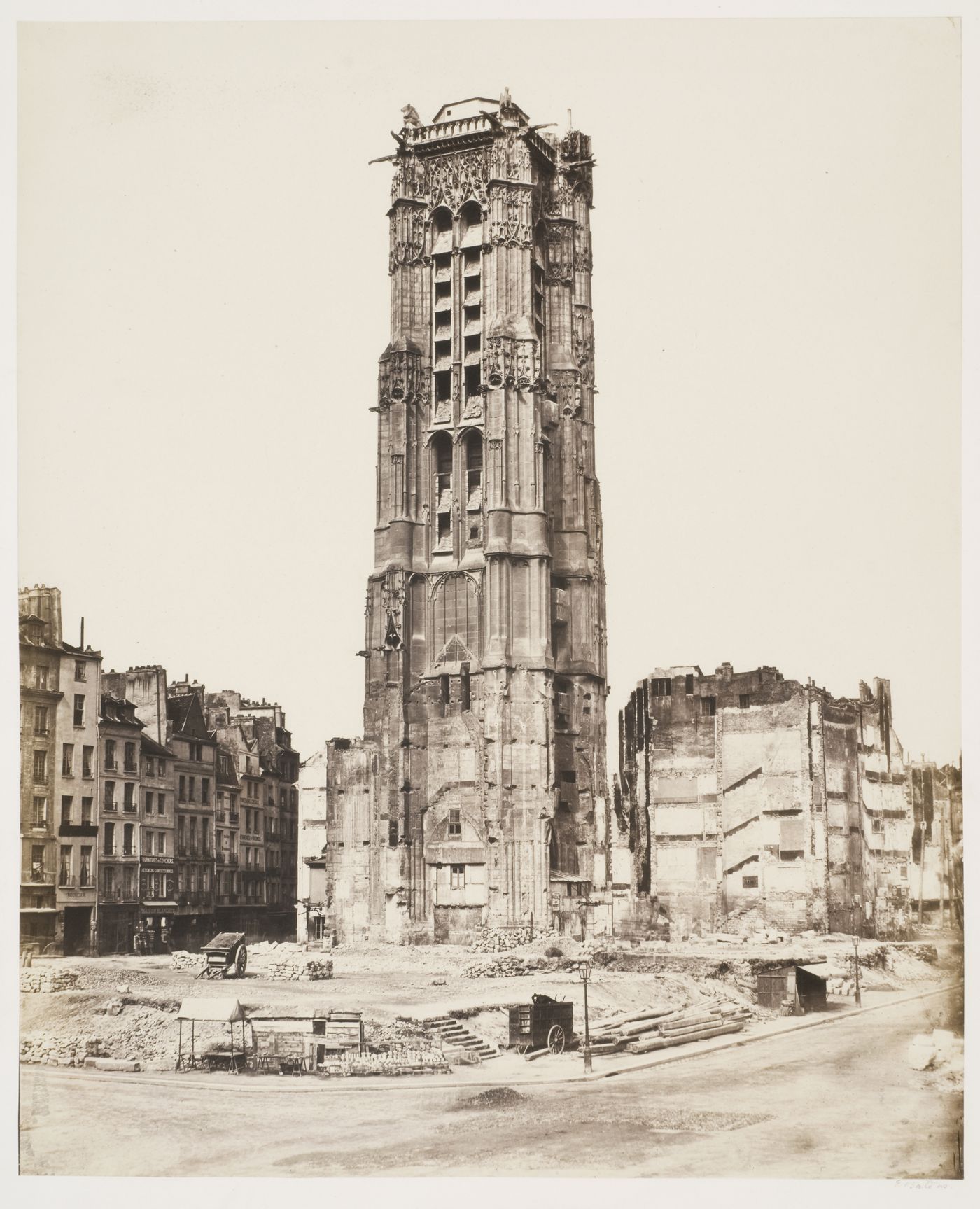 View from the northwest ? of the Tour St. Jacques during reconstruction, Paris, France