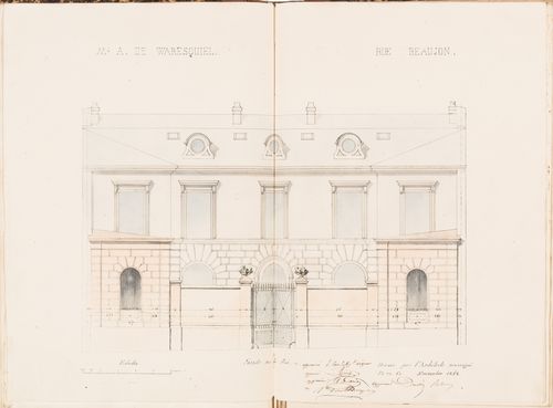 Contract drawing for a house for Monsieur A. Waresquiel, rue Beaujon, Paris: Elevation for the courtyard wall and principal façade