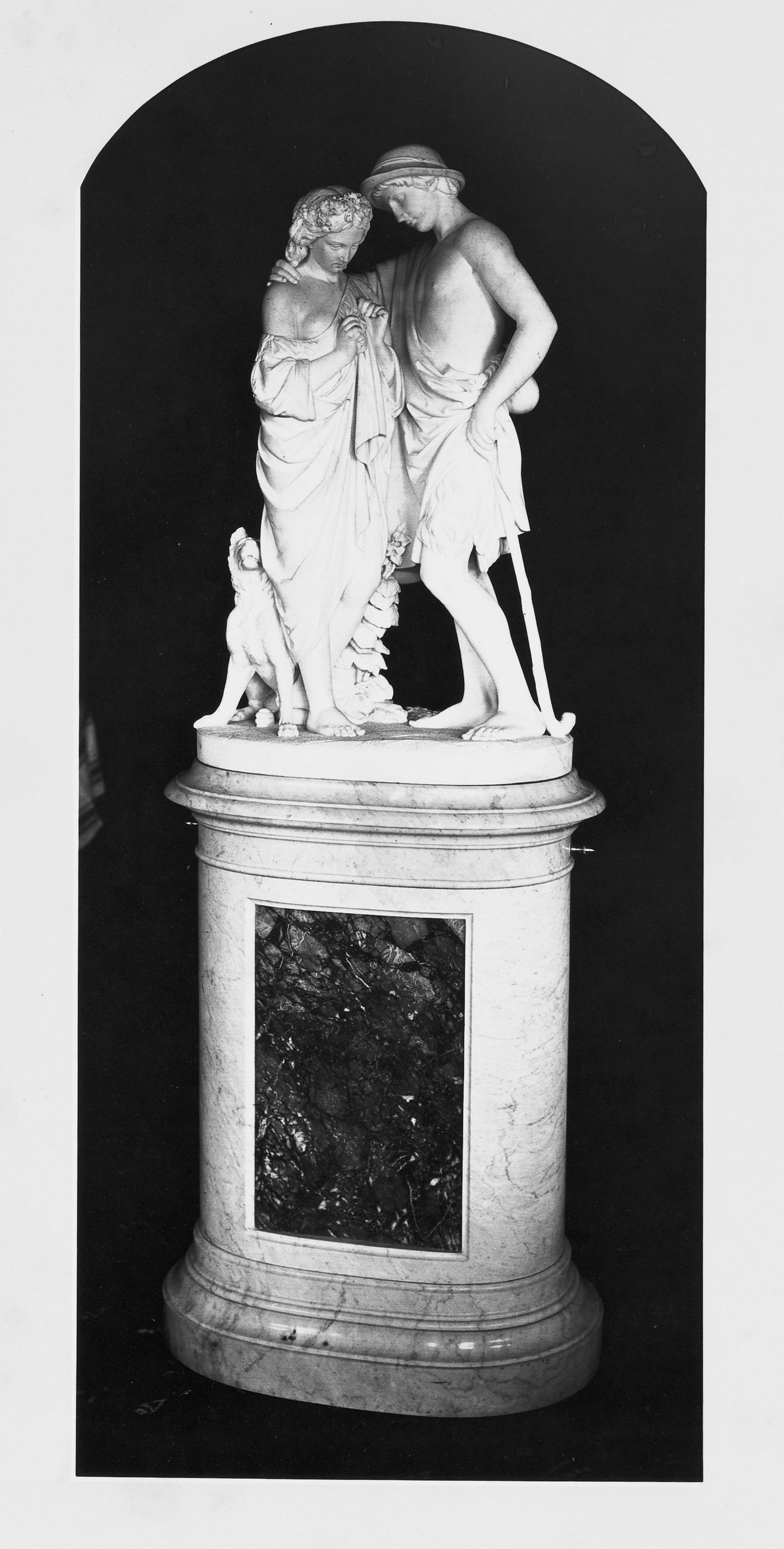 View of the sculptural group: Chloe and Daphnis, Thurlow Lodge, Menlo Park, California