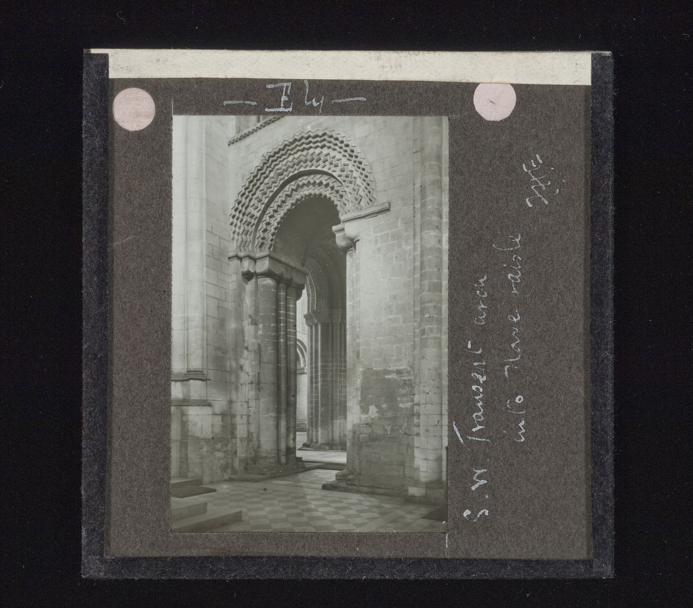 View of arch in the southwest transept of Ely Cathedral, Ely, Cambridgeshire, England
