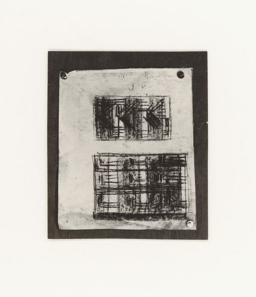 Photograph of a student drawing by Paroshin on the topic "Construction of Frontal Surface Based on Vertical, Horizontal and Inclined Combination of Two or More Rhythmical Rows" for the "Space" course at the Vkhutemas, Moscow