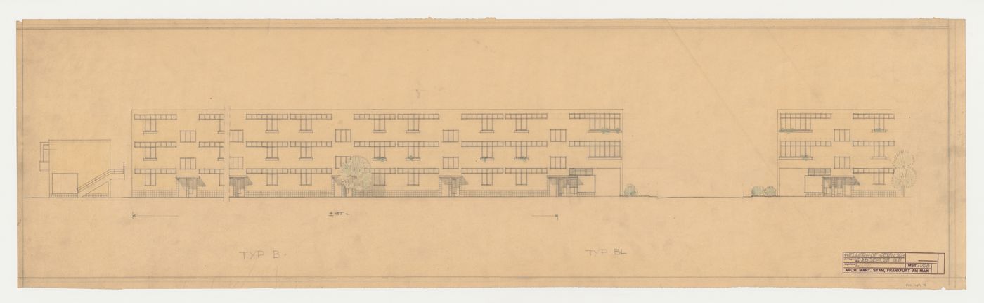 Elevation for type B and type BL housing units, Hellerhof Housing Estate, Frankfurt am Main, Germany