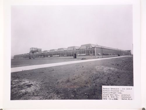 View of the principal and lateral façades of the addition to the Assembly Building, Curtiss-Wright Corporation Propeller division Assembly Plant, Caldwell, New Jersey
