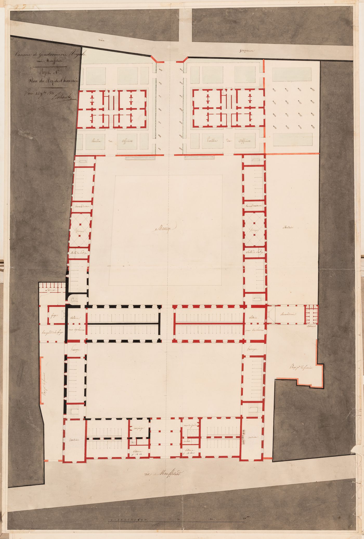 Project for the caserne de la Gendarmerie royale, rue Mouffetard: Ground floor plan