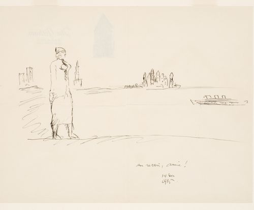 "Au revoir, amie!": Portrait of Marguerite Tjader Harris with New York skyline in background