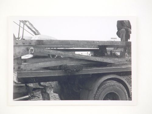 Close up view of Swindon crane used for construction on Barnstaple Long Bridge, Devon, United Kingdom