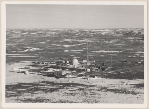 Aerial view of DEW Line radar station DYE-Main, Cape Dyer, Nunavut, Canada