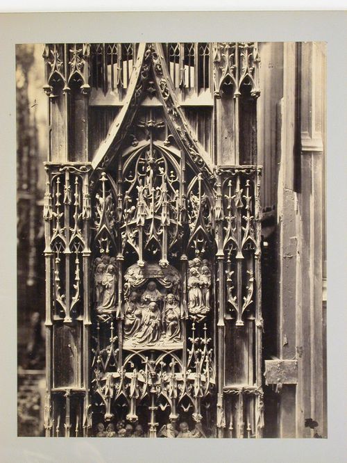 Amiens Cathedral, close-up of detailed wooden carvings at end of choir, Amiens, France