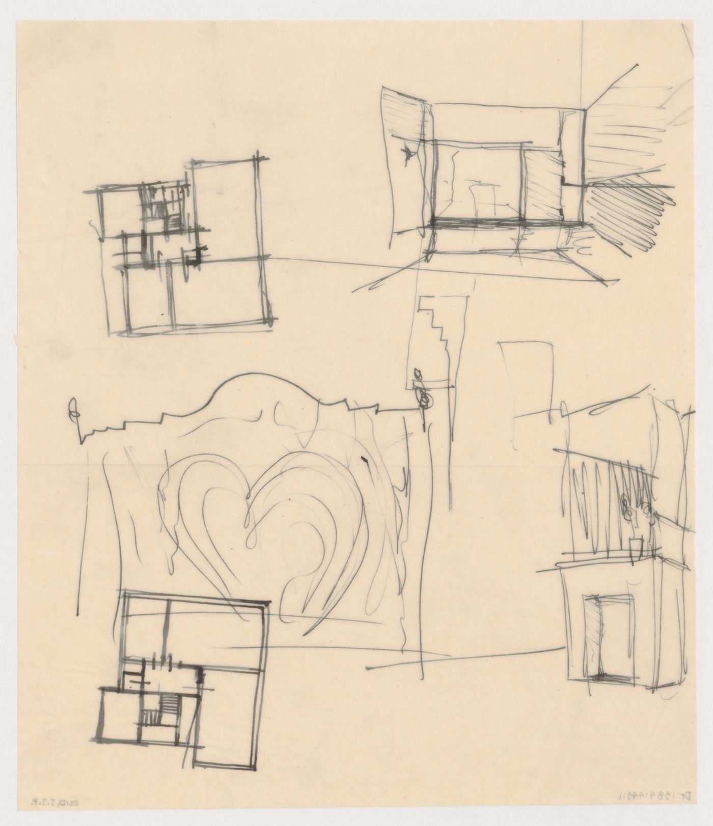 Sketch plan, possibly for a house, Netherlands; verso: Sketch plan and sketch perspective, possibly for a house interior and sketch perspective, possibly for a fireplace, Netherlands