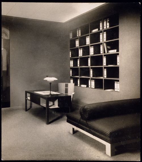 Modern office interior with wall painting, Cologne, Germany