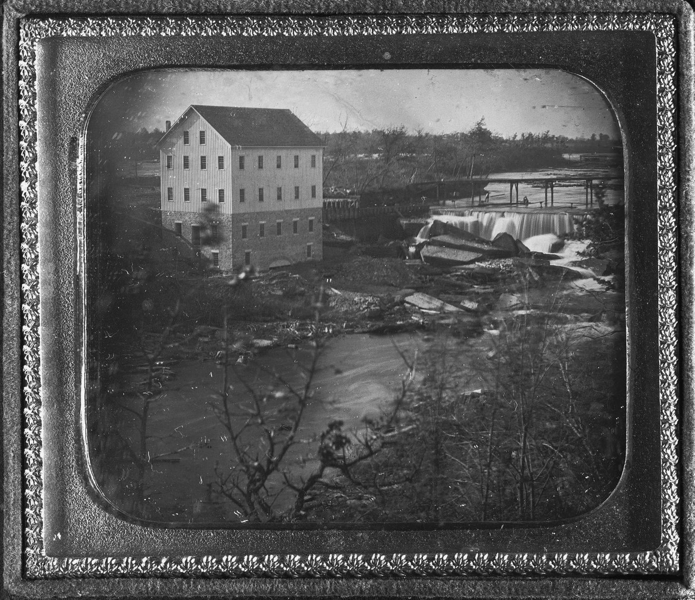 Mill and waterfall, possibly New England, United States