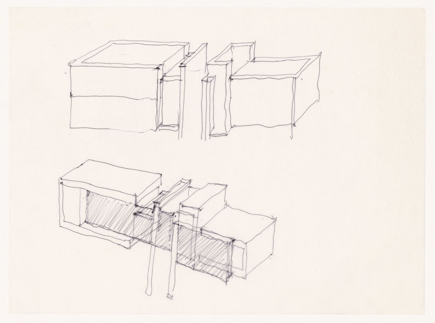 Sketch axonometrics for House VI, Cornwall, Connecticut