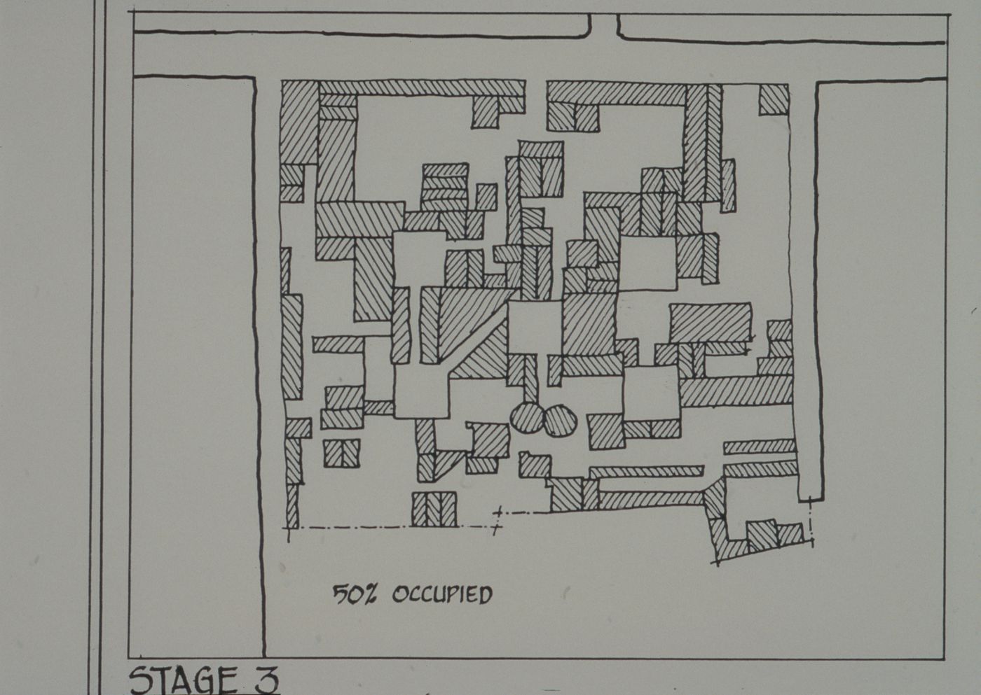 Site plan showing third stage of plot design process for the Aranya Housing Project, Indore, India