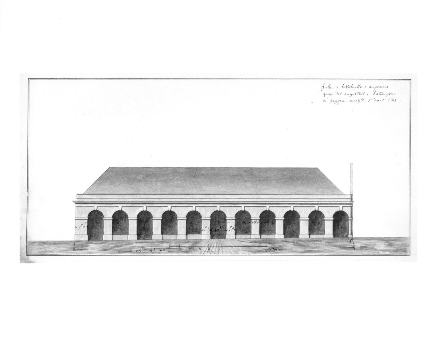 Elevation for Halle à la Volaille à Paris, Quay des Augustus