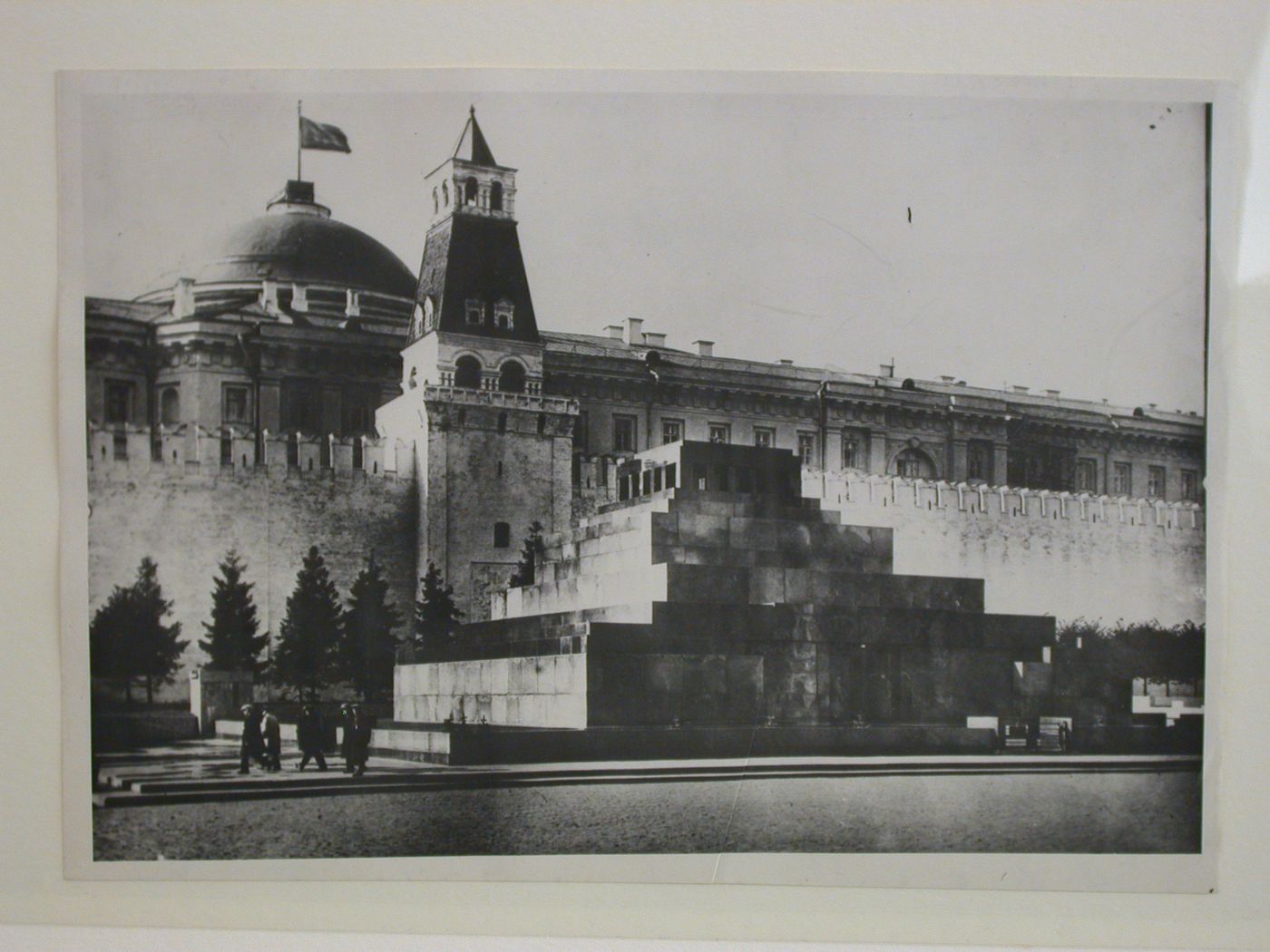 View of the stone Lenin Mausoleum with the Senate Tower and Senate Building in the background, Red Square, Moscow
