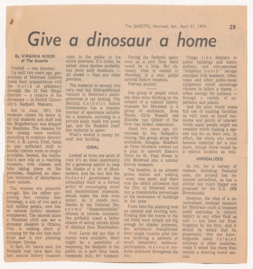 Clipping from "The Gazette" newspaper (from the  project-file Universal Modular Museum)