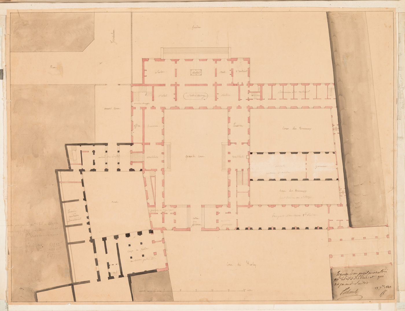 Project for alterations to the Préfecture de police, rue de Jérusalem, Paris: Partial plan for the "rez-de-chausée"