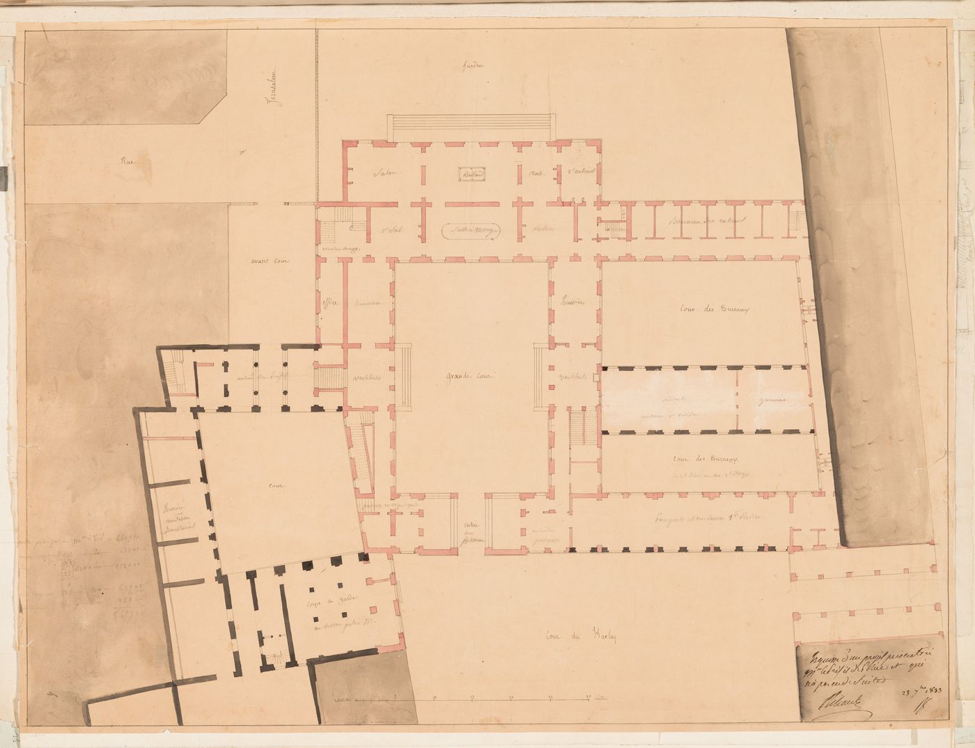 Project for alterations to the Préfecture de police, rue de Jérusalem, Paris: Partial plan for the "rez-de-chausée"