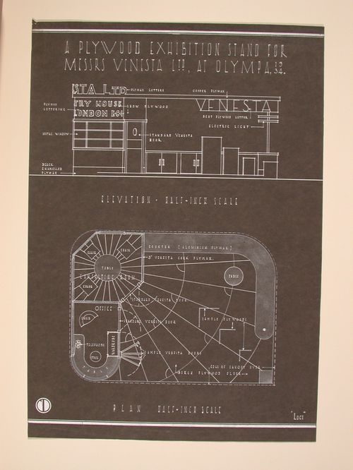 Competition drawing for a plywood exhibition stand for Venesta Plywood