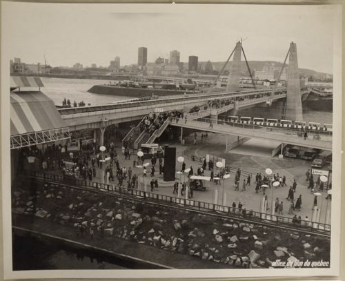View of the Concordia Bridge with Montréal as background, Expo 67, Montréal, Québec