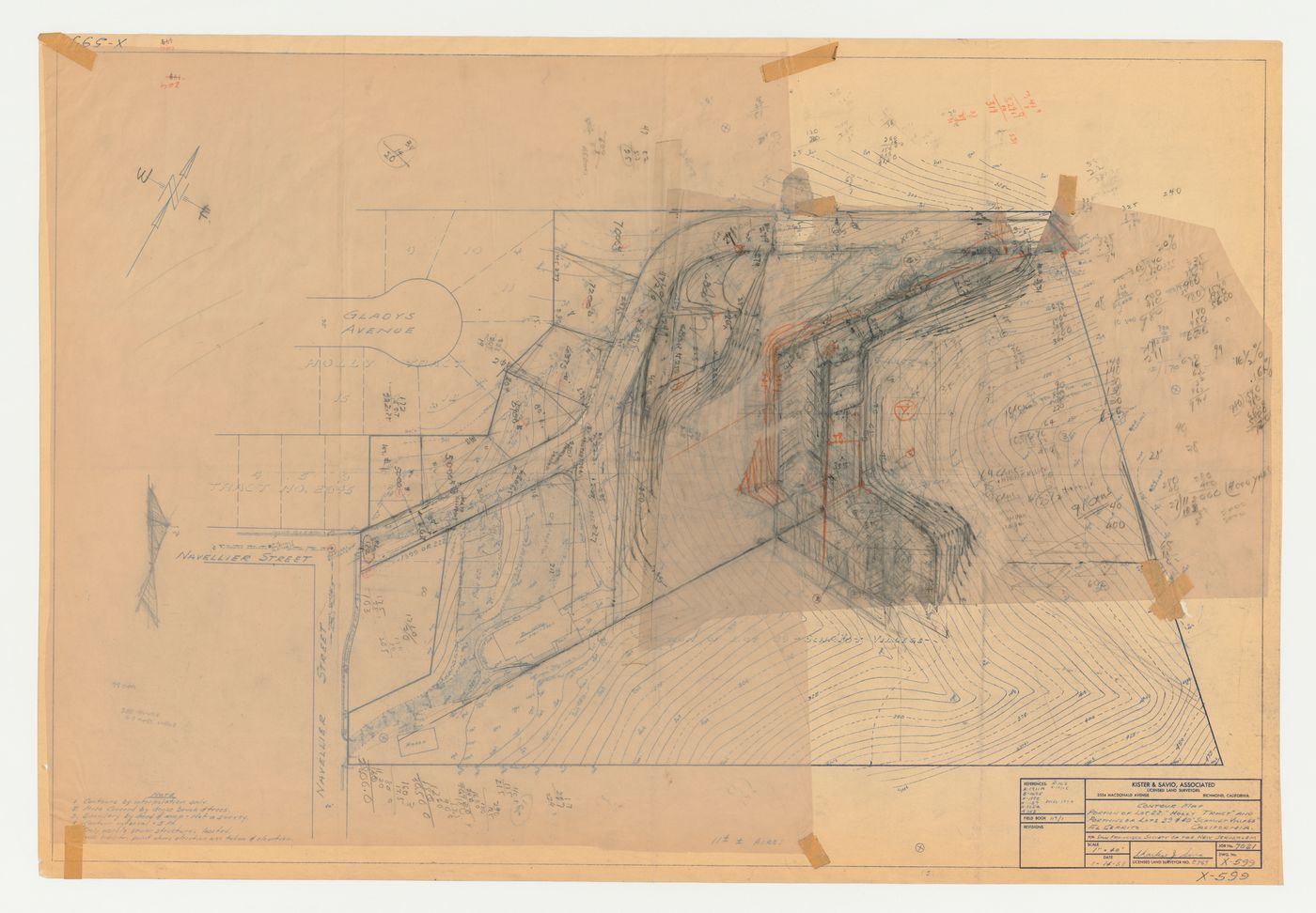 Swedenborg Memorial Chapel, El Cerrito, California: Site plan on a contour map of lot 22 and portions of lots 39 and 40