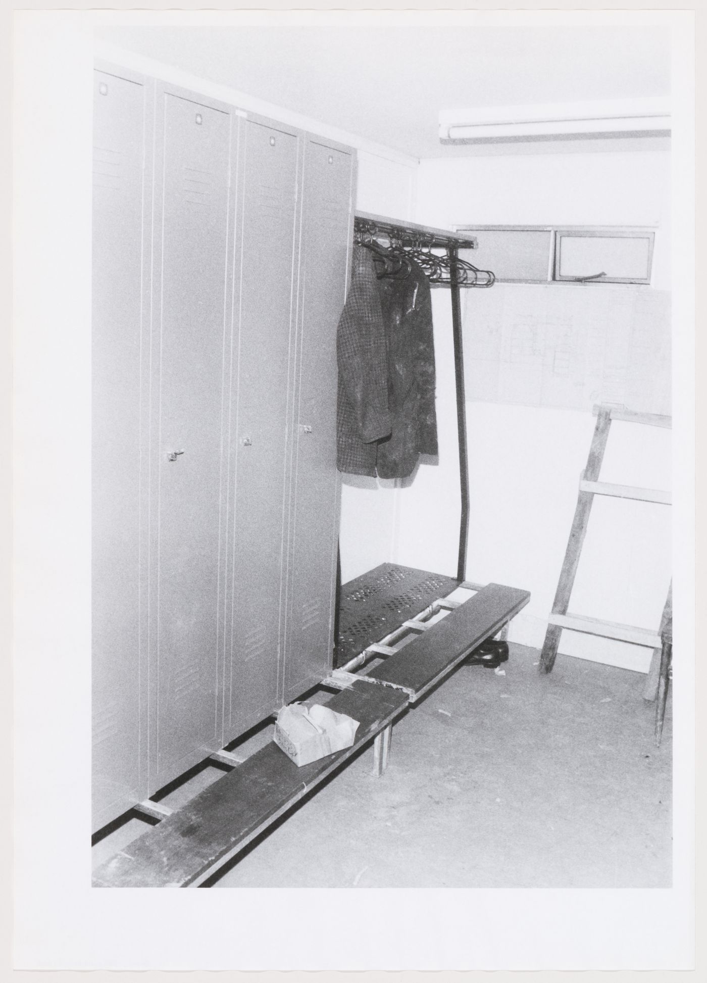 McAppy: view of locker/drying facilities in a portable enclosure at the Angel Court construction site