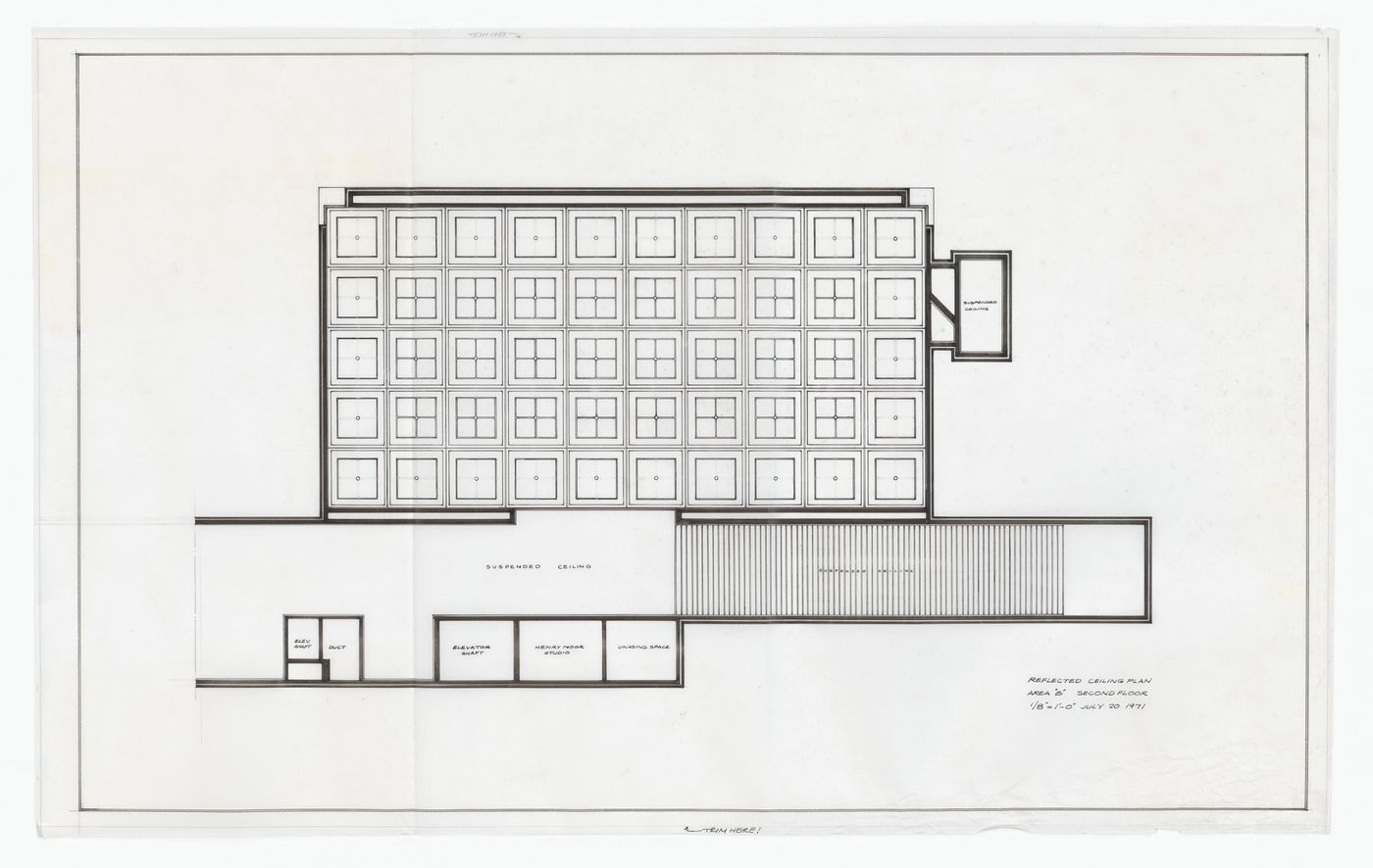 Area B second floor reflected ceiling plan for Henry Moore Sculpture Centre, Art Gallery of Ontario, Stage I Expansion, Toronto