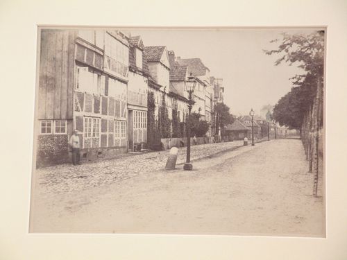 View down Brook street looking towards chapel of Saint Anne, Hamburg, Germany