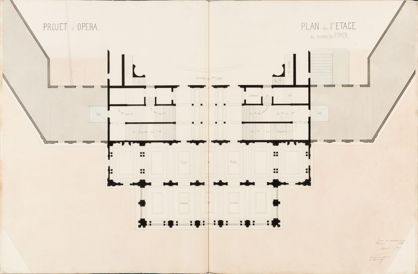 Project for an opera house for the Théâtre impérial de l'opéra: First floor plan "au niveau du foyer"