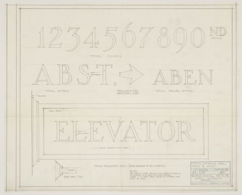 Montréal Neurological Institute, Montréal, Québec: drawing for typical lettering for doors and walls