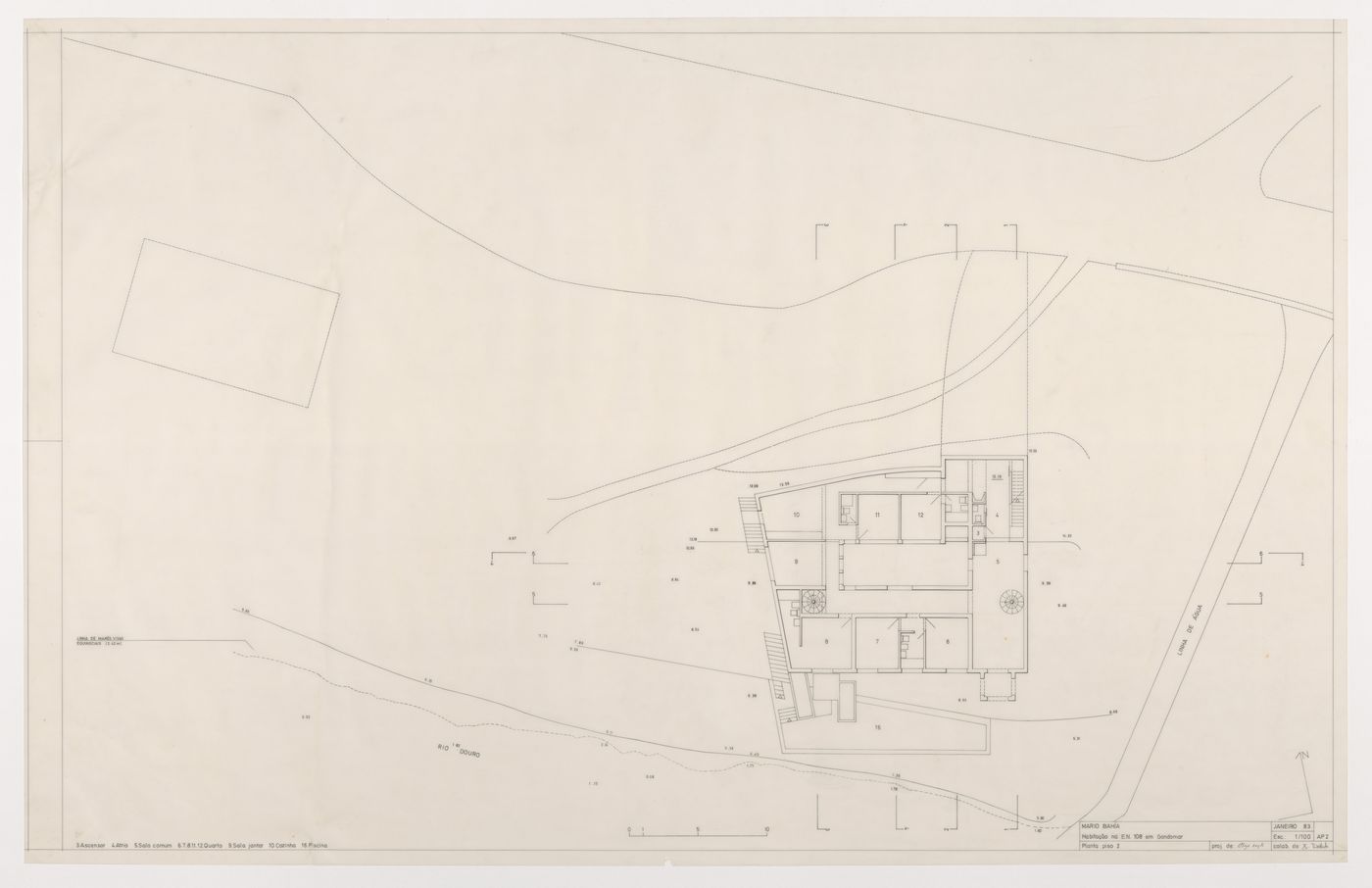 Second floor plan for Casa Mário Bahia [Mário Bahia house], Gondomar, Portugal