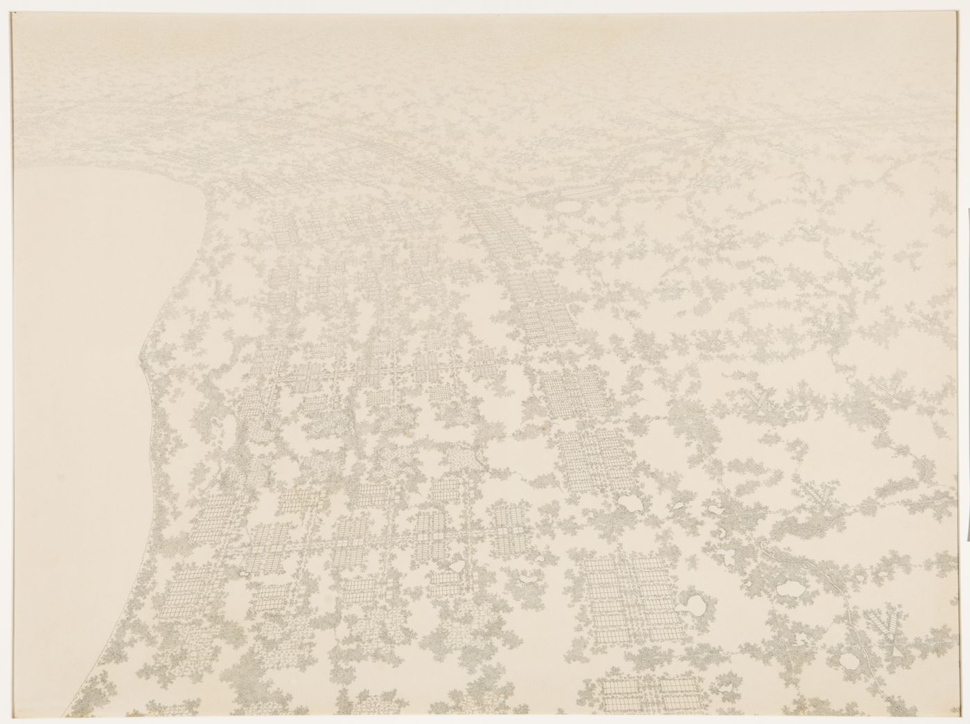 Bird's-eye perspective for the City in the Landscape proposal, Chicago