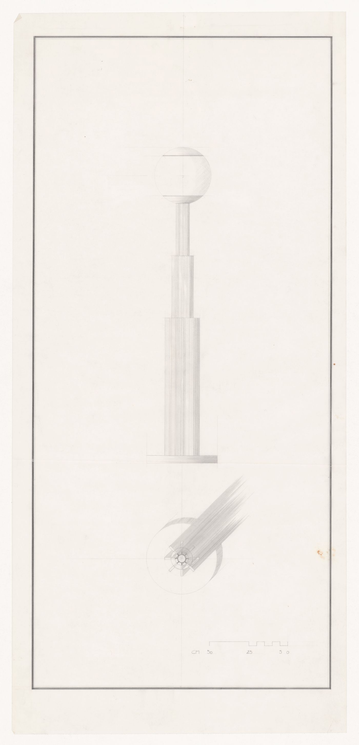 Elevation and plan for Lampada Alessi