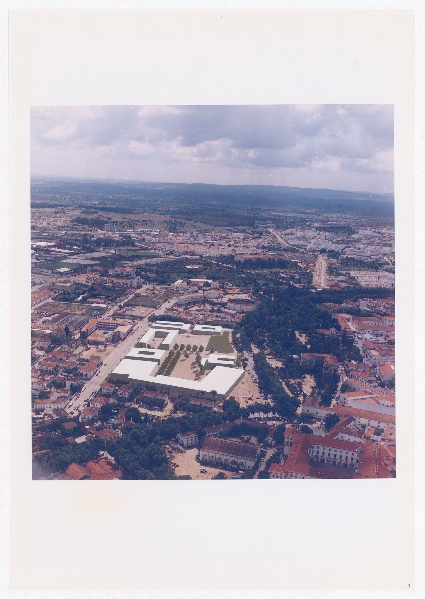 Aerial site view with digital rendering for Plano de Pormenor do Rossio de São Brás, Évora, Portugal