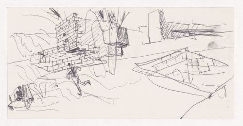 Sketch perspectives and axonometric view for Casa Ana Costa, Quinta de S. Ovídio, Lousada, Portugal; verso: unrelated document