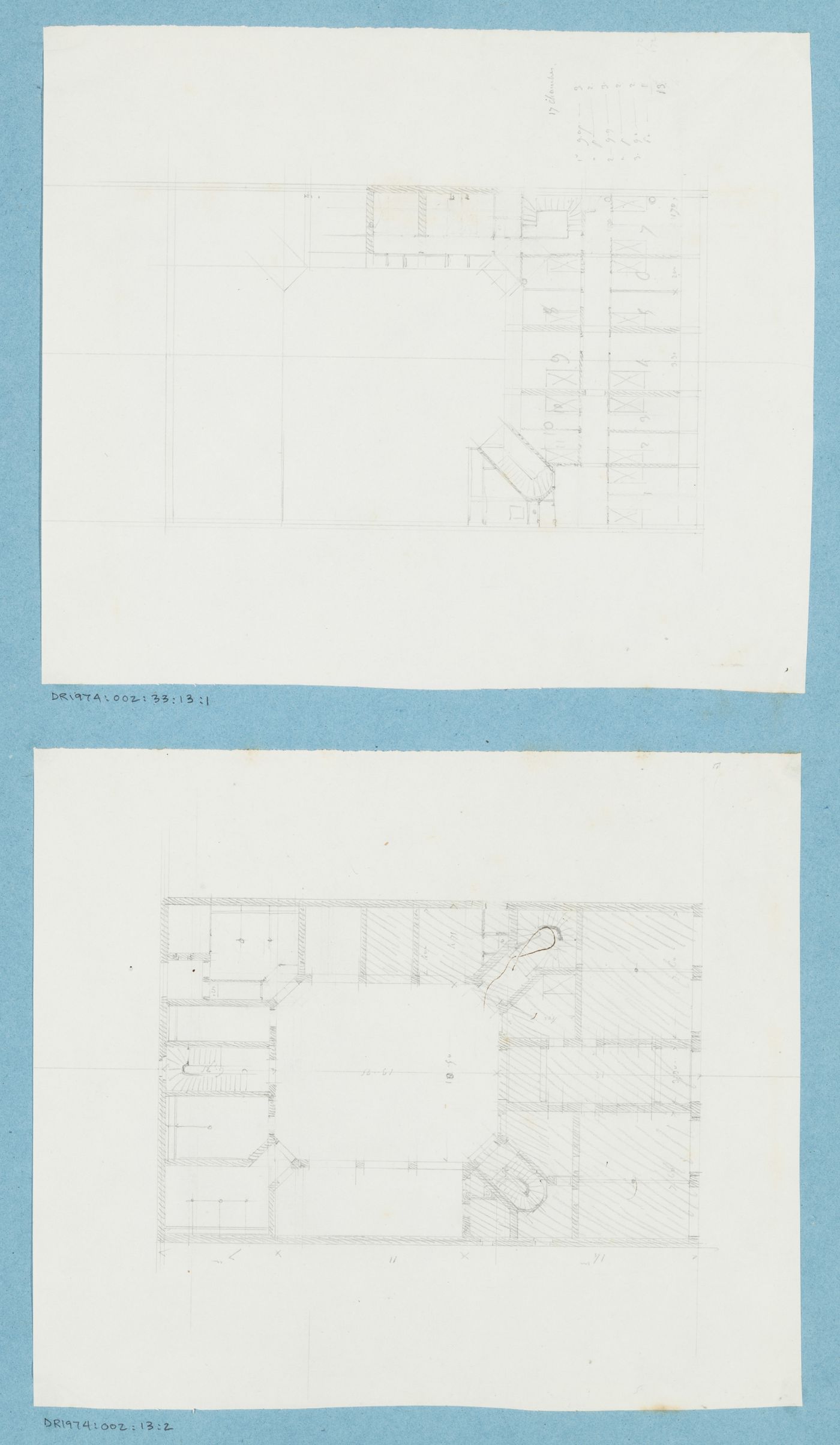 Project for a hôtel for M. Busche: Plans for a four-storey hôtel with a central courtyard