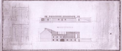 Plan and section for the principal entrance and stairs for Notre-Dame de Montréal