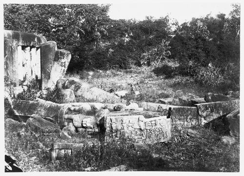 View of fragments of the southern gateway, Stupa 1 (also known as the Great Stupa), Sanchi, India