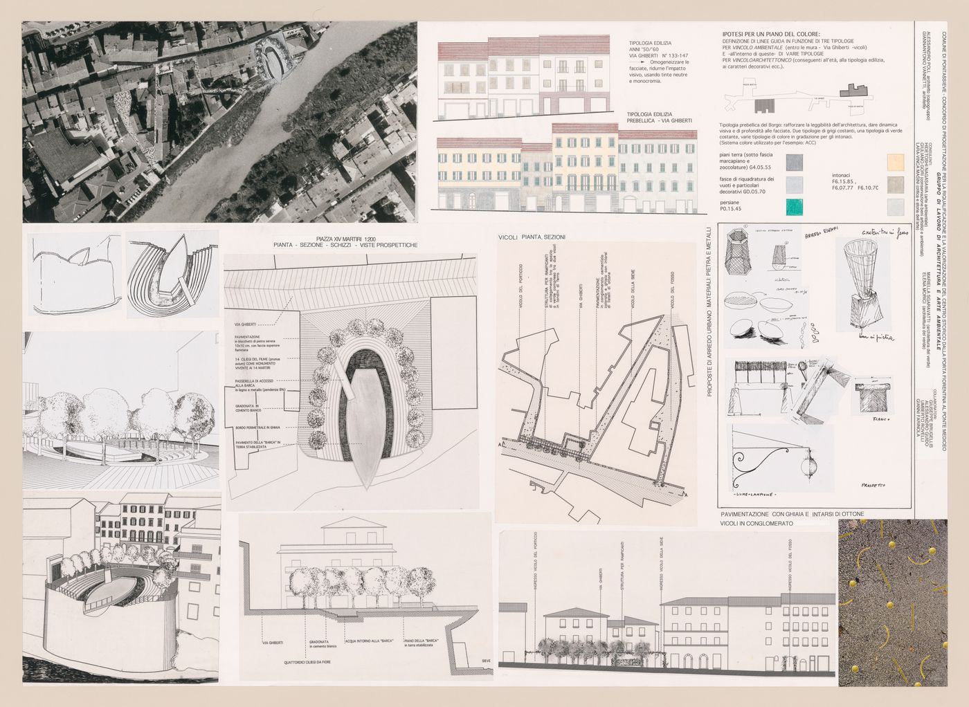 Drawings and photograph for Riqualificazione centro Storico di Pontassieve [Redevelopment of the historical center of Pontassieve], Florence, Italy