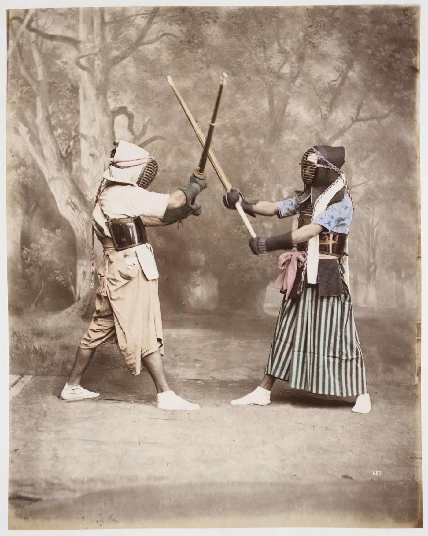 Group portrait of two kendo participants, Japan