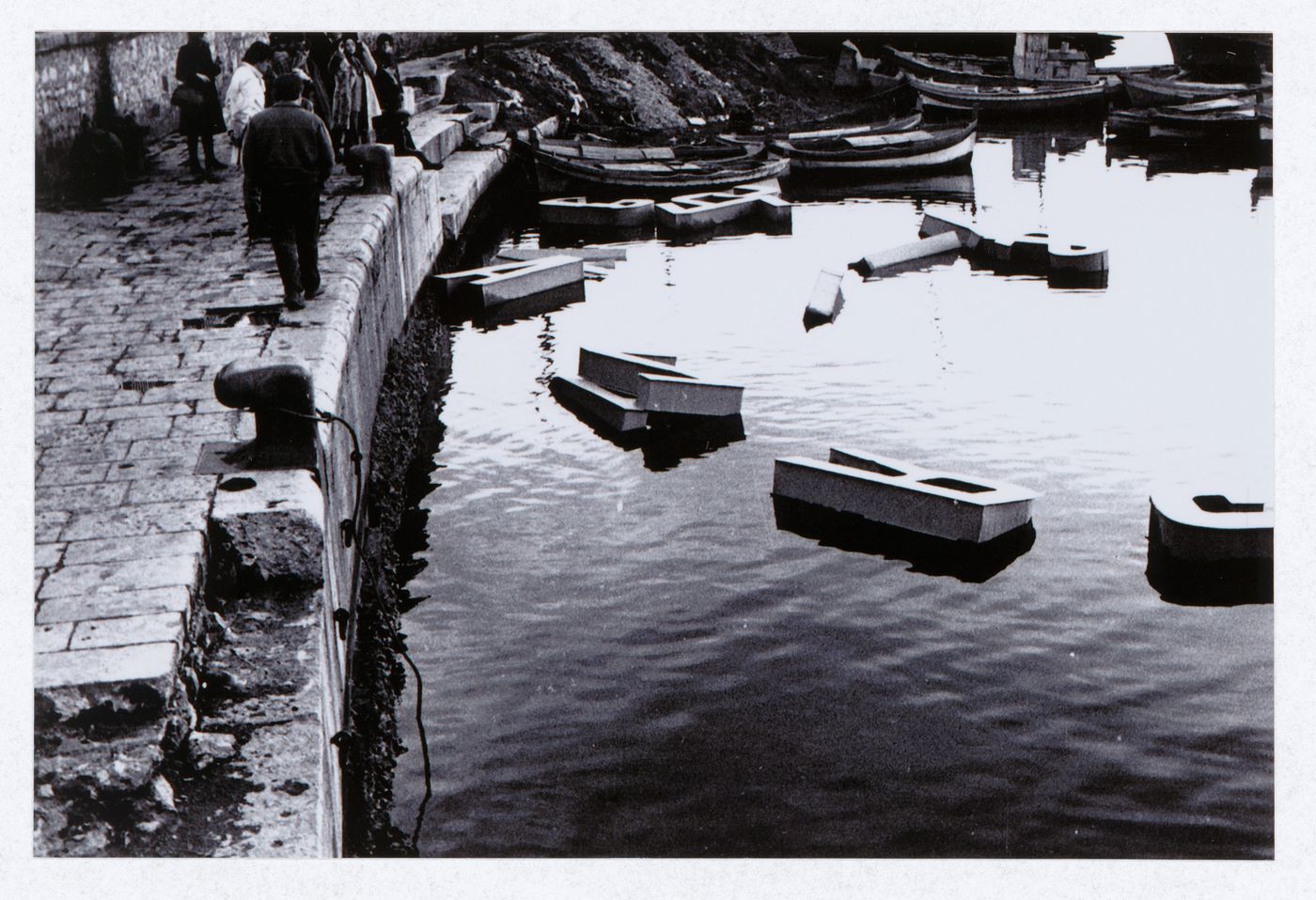 Photograph of the installation once thrown in the sea for Grazia & Giustizia