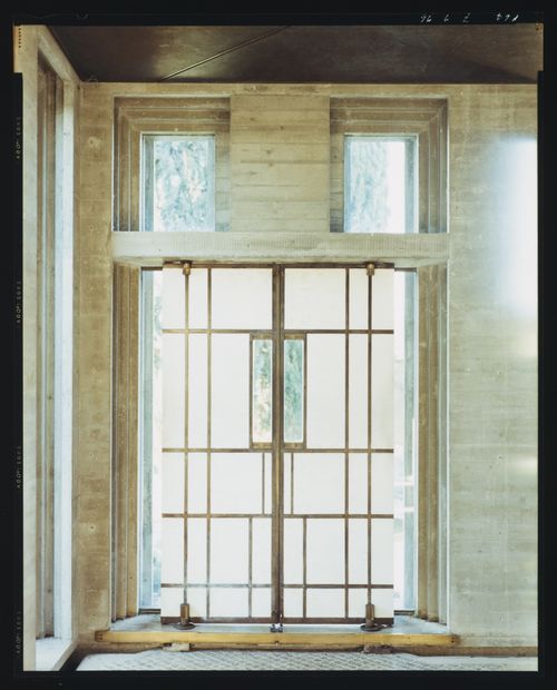 Interior view of the chapel showing the doors to the pond entrance, Cimitero Brion, San Vito d'Altivole, near Asolo, Italy